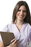 Portrait of a nurse holding a clipboard