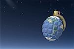 The earth shaped as a hand grenade