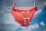 Low angle view of womens underwear hanging on a clothesline