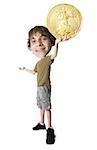 Teenage boy holding a US gold coin