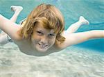 Portrait of a boy swimming underwater