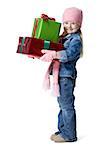Portrait of a girl holding Christmas presents