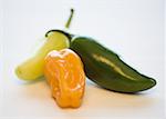 Close-up of a chili pepper and jalapenos