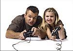 Father and daughter playing a video game