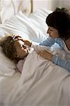 High angle view of a girl with her mother