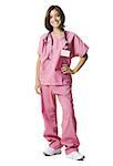 Female doctor in pink scrubs