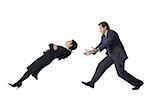 Businessman catching falling businesswoman