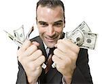 Portrait of a businessman holding dollar bills