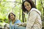 Portrait of two young women smiling