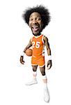 Basketball player with an afro in orange uniform