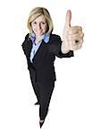 High angle view of a businesswoman showing thumbs up sign