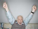 Portrait of a senior man raising his arms in excitement