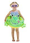 Young girl with inflatable flotation device around waist