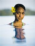 Portrait of a young woman in a swimming pool