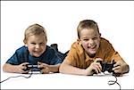 Two brothers playing a video game