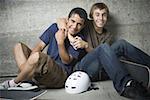 Portrait of two teenage boys smiling