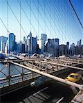 View of Manhattan from Brooklyn Bridge, New York City, New York, USA