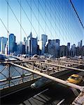 View of Manhattan from Brooklyn Bridge, New York City, New York, USA