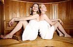 Two young women enjoying a sauna
