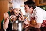 A couple cooking together