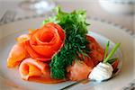 Artfully arranged smoked salmon dish