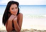 Closeup of young woman on beach