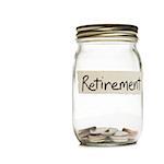 Glass jar with change and Retirement label