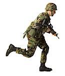 Soldier in uniform with gun running