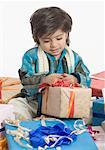 Boy opening a present