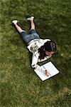 Girl Lying on Lawn, Writing