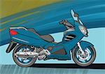 Blue scouter motorbike with blue and green background