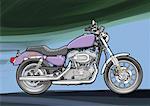 Purple chopper motorbike with blue and black background