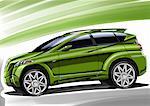 Metallic green car with green background