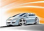 Silver sports car with orange background