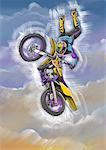Homme sautant dans les airs avec sa moto