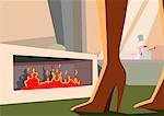 Woman's legs by the fireplace
