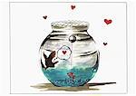 Fish in bowl falling in love with a fake fish