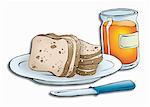 Slices of whole grain bread and a jar of honey