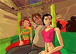 A man with two women in a nightclub