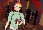 Jeune femme branchée dans un club avec une boisson