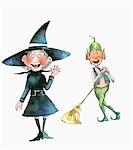 Witch waving at elf