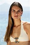 Portrait of Woman on Beach, Dodecanese, Greece