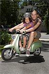 Mother and Daughter Riding Scooter