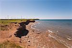 Les falaises rouges et les éoliennes, Cape North, île du Prince Édouard, Canada