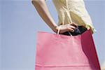 Woman's hand on waist holding shopping bag