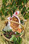 cherry batter pudding in a basket