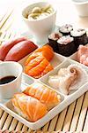 sushi, maki and sashimi tray