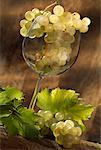 wine glass filled with bunch of white grapes