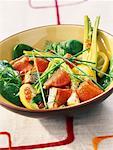 Pan-fried salmon with spring vegetables