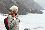 Woman Looking over Ocean, Ireland